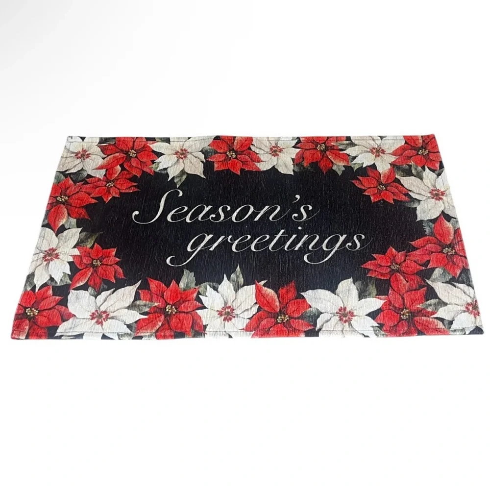 (Pick) 1 Season's Greetings Holiday Doormat - Red & White Poinsettia